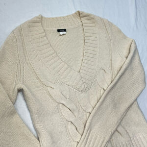 J.Crew Cable Sweater Women’s Medium Cream Wool Cashmere Blend Fishermen Knit